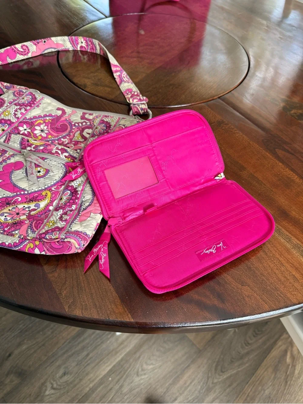 Vera Bradley Pink Paisley Quilted Crossbody with Matching Wallet